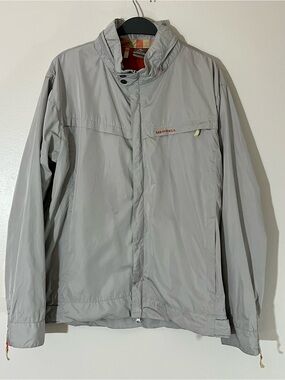 Merrell Men’s Full Zip Windbreaker Rain Jacket with Packable Hood Light Gray L